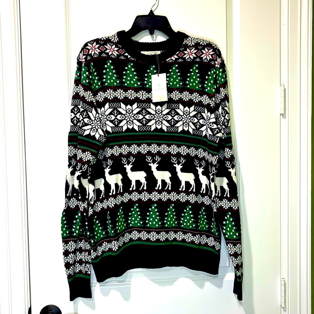 Aspen Men’s Crewneck Nordic Fair Isle Christmas Sweater Size Large NWT